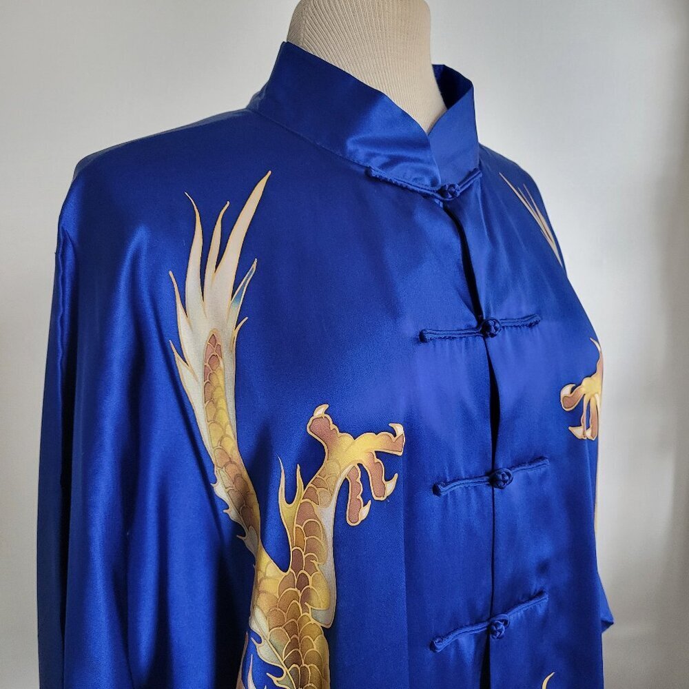 Taiquan/Tai chi Chinese Sapphire Blue Embroidered Dragon Taifu Kimono (Size: XL)